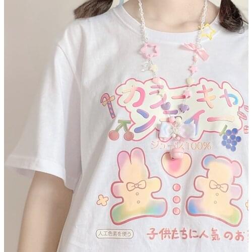 Japanese kawaii big size 100% cotton loose casual Harajuku short-sleeved gothic female Ulzzang tops sweet Vintage dark T-shirt