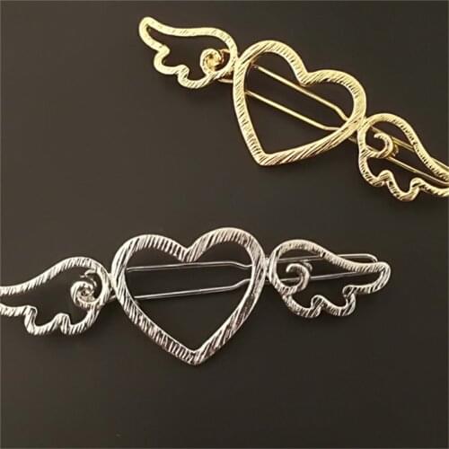 Fashion Girl Metal Hollow Angel Wings Love Heart Gold/Silver Color Barrette Clips Side Hair Pins Hair Styling Accessories