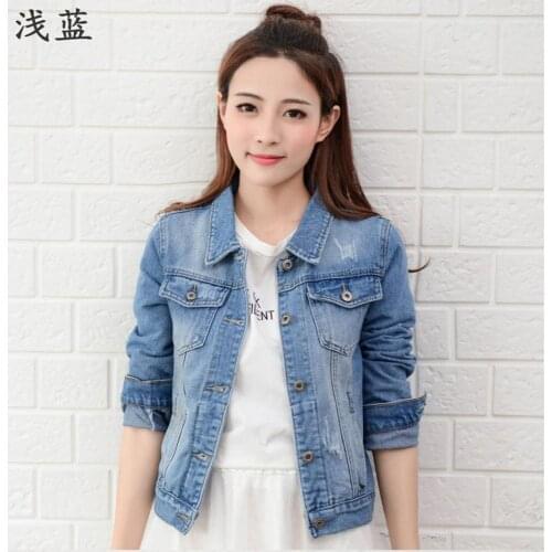 2019 Womens New Spring Autumn fashion casual Student Jeans Jacket Slim and Long Sleeves coat
