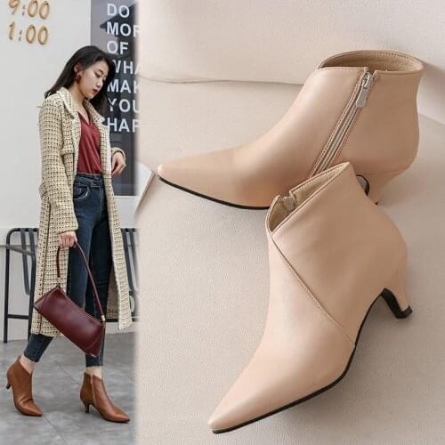YMECHIC Fashion 2020 Autumn Sexy High Heel Booties Black Beige Yellow Ankle Stiletto Boots Female Pointed Toe Dress Ladies Shoes
