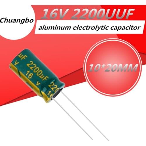 10pcs-100pcs 2200UF 16V 10*20 Low ESR/Impedance high frequency aluminum electrolytic capacitor size 10*20MM 16V 2200UF 20