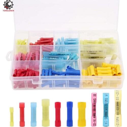 260Pcs Waterproof Nylon Heat Shrink Butt Insulated Terminals Quick Splice Electrical Wire Crimp Connectors Cable Crimp Terminal