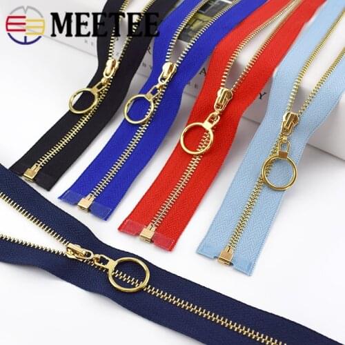 Meetee 2/5pcs 40-70cm 3# Metal Zipper Open-End Auto Lock Gold Teeth Zip for Sewing Garment Accessories DIY Bags Jacket Material