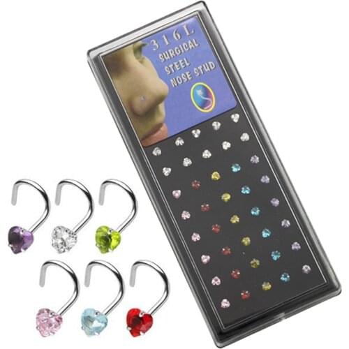 40pcs Mixed Colors Crystal Zircon Screw Nose Ring Piercing Body Jewelry