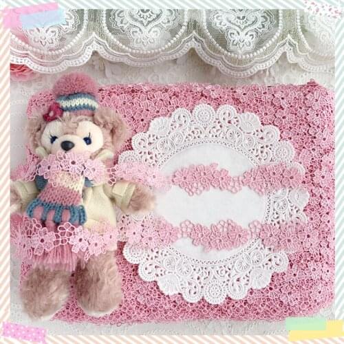 5 Yards Pink Embroidered Lace Fabric Water Soluble Lace Trim DIY Sewing Craft For Costume Hat Chocker Decoration 2.5cm Width