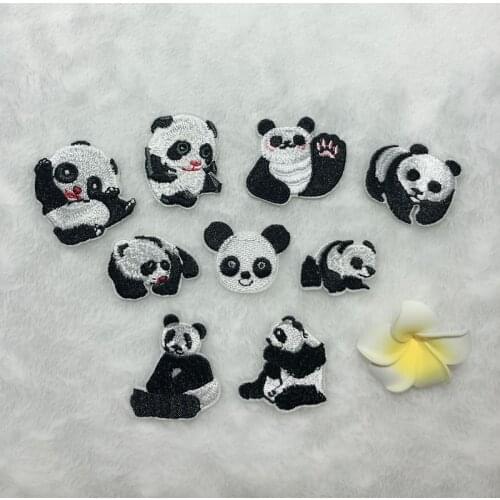 50pcs/lot Embroidery Patch for Clothing Decoration Cute Anime Animal Panda Black White Heat Iron on Transfer Applique