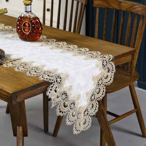 Proud Rose Beige Table Cloth Lace Table Runner Table Flag Bed Runner Jacquard Weave Table Runner Pastoral TV Cabinet Cover Cloth