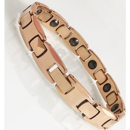 Women Rose Gold Color Tungsten Steel Bracelet Germanium Energy Health Care Magnetic Wristband Female Golden Armband Lady Jewelry