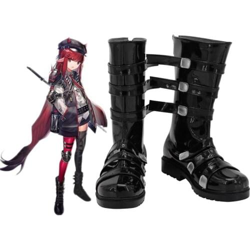 Arknights Vigna Cosplay Boots Customized Leather Shoes Black Custom Made
