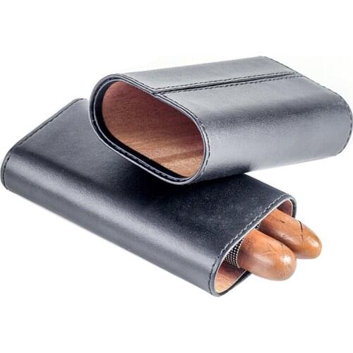 COHIBA Black Cigar Case PU Leather and Cedar Wood Lined Travel Humidor Box