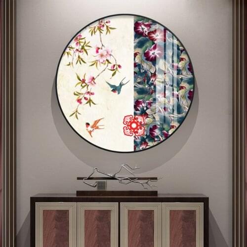 EECAMAIL Round Diamond Painting DIY Full Diamond Embroidery Classical Chinese Flowers Birds Figure Bedroom Painting No Frame