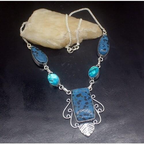 Hermosa Jewelry Natural DalmatianJasper Mystic Topazz Silver Color Women Ladies Gifts Pendant Necklace Chain 46cm 20213414