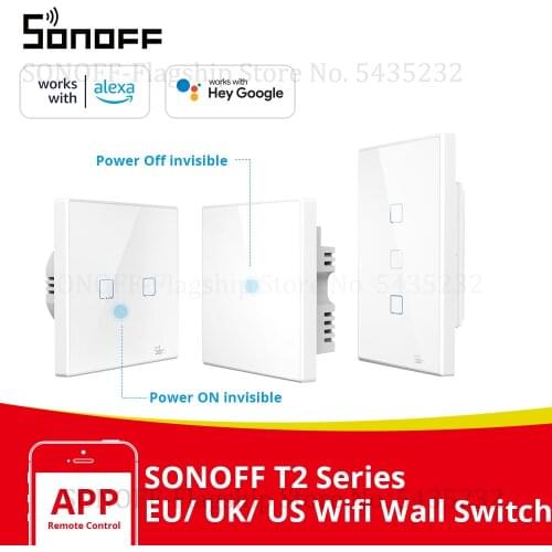 Itead SONOFF T2 EU/UK/US Wifi Wall Touch Light Switch Luxury Glass Panel Wireless Electrical Touch Switches 433 RF Contol Switch