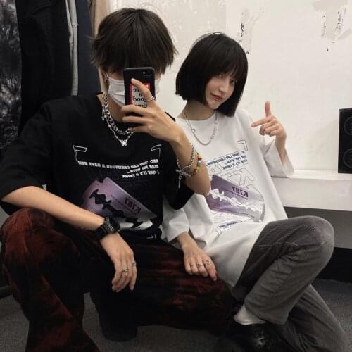 Korea High Street Blade Black Top Punk T-Shirt For Teenagers Unisex Goth Tee Streetwear Couple T-Shirt Alt Urban Lgbt Clothes