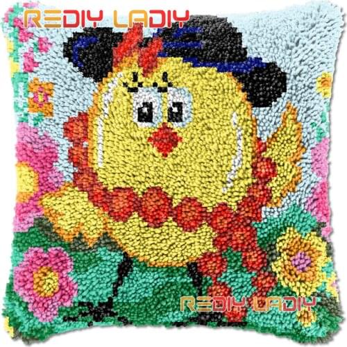 Latch Hook Cushion Cover Chicken with Beads Needlepoint Kits Chunky Acrylic Yarn Crocheting Pillow Case Arts & Crafts