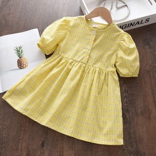 Girls Plaid Summer Dresses 2021 New Fashion Kids Casual Princess Costumes Buttons Fly Children Preppy Baby Clothing For 3-7Y