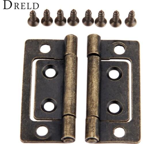 DRELD 2pcs 50x24mm Furniture Hinges Cabinet Drawer Door Butt Hinge Antique Decorative Cupboard Hinges For Jewelry Wooden Box