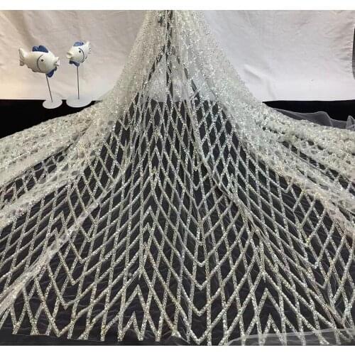 Fashionable tulle embroidery french net lace fabric J-368684 with beads for party dress