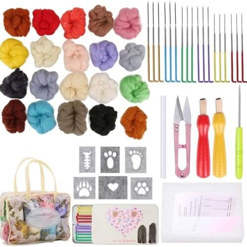 Nonvor Wool Felt Needle Felting Kit 15g/Color Starter Fabric Craft Yarn Roving DIY Spinning Sewing Mold Needlework Accessories