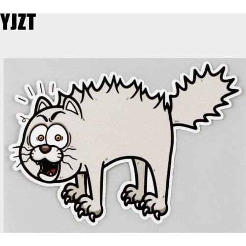 YJZT 14.2CM×9.6CM Scared Cat Cartoon Lovely PVC Decal Car Sticker 11C-0169