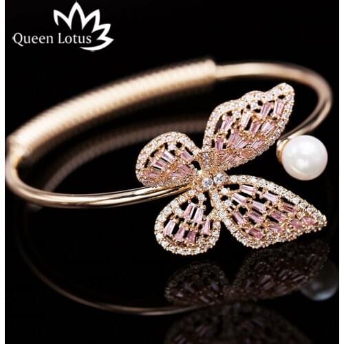 Queen Lotus 2018 Charms Bracelet Fashion Luxury Korean Butterfly Pearl Bangle Cubic Zirconia Exquisite Bracelets For Women