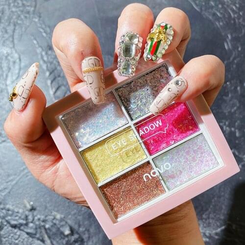 NOVO 6 Colors Candy Glitter Sequins Eyeshadow Makeup Palette Shiny Glitter Pearlescent Eye Shadow Brighten Eyes Cosmetics