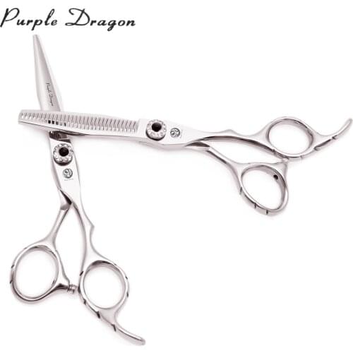 Professional Barber Scissors Purple Dragon 5.5" 6" Japan 440C Thinning Scissors 9009# Hairdressing Scissors Black Diamond Screw