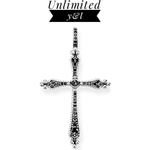 Royalty Black CZ Cross Pendants 925 Sterling Silver Fashion DIY Jewelry Accessories Fit Thomas Style Necklace Women Men 2019