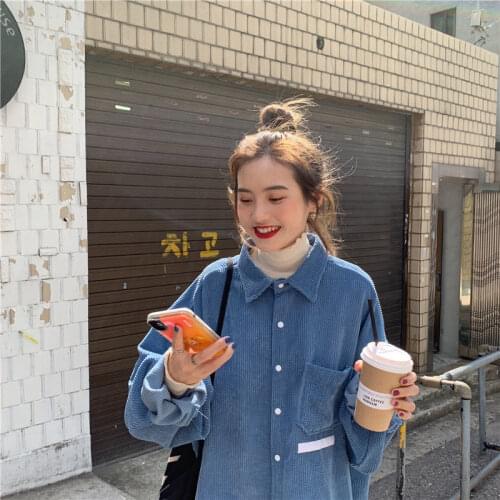 Shirts Women Corduroy Pockets Loose Daily Solid Loose BF 3XL Plus Size All-match Harajuku Kpop Girls Shirt High Quality Chic New