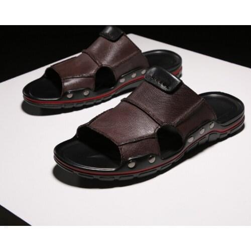 Summer Mens Sandals Leather Large Size Open Toe Beach Shoes Lightweight Soft Soled Outdoor Casual Sandals Slippers Size 38-47