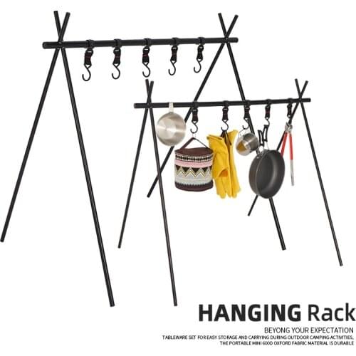 Detachable Hanging Camping Rack Outdoor Stove Storage Clothes Drying Triangle Bracket with Hooks