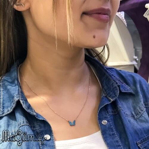 Blue Little Butterfly Silver Necklace