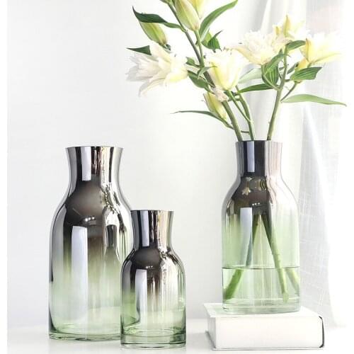 Nordic Gradient Glass Vase Flower Vases Modern Home Decoration Tabletop Bottle Desktop Living Room Decorative Vase Plants Pots