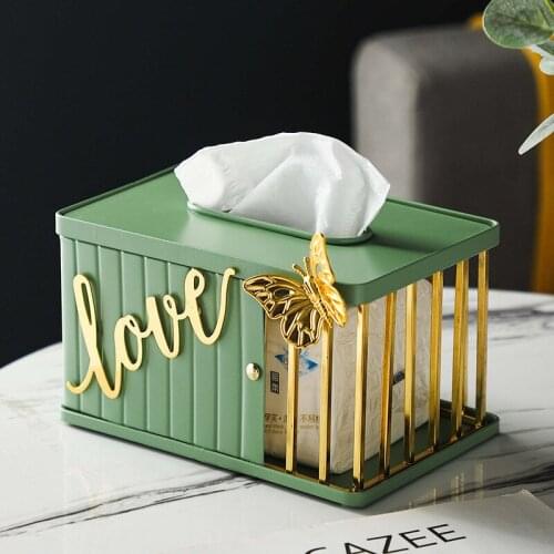 Modern luxury European luxury iron tissue box sample room tea table with butterfly decoration storage carton ornaments