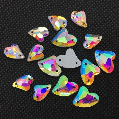 Flatback Heart Sew On Stones Crystal AB Color 2holes 9x14mm 13x17mm Sewing Glass Crystal Beads