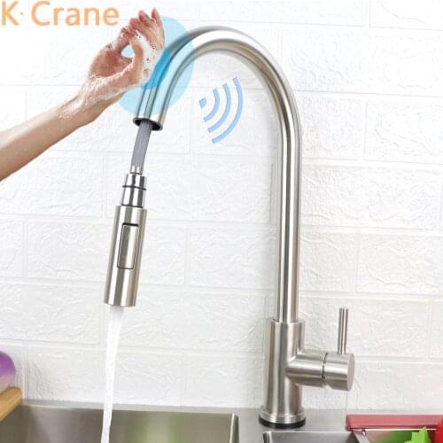 Smart Touch Faucet Kitchen Sink Automatic Sensor Tap Stainless Steel Flexible Pull Out Crane Hot Cold Mixer Faucets Touch Grifos
