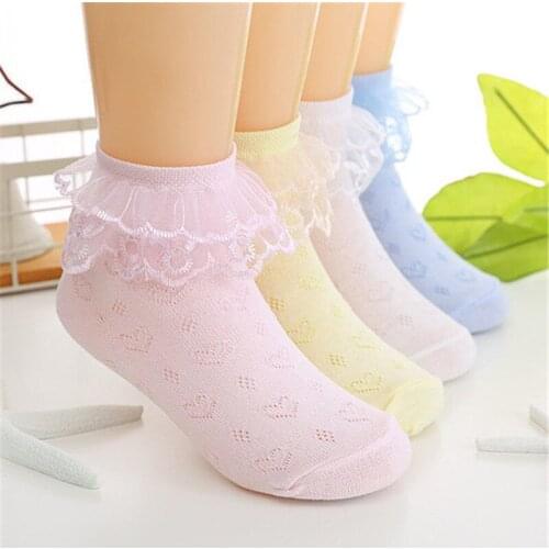 Toddler kids girls Spring Summer Lace Socks Ruffles Frilly Fashion Breathable Soft Princess Cotton 2-8T Short Socks Ankle-high
