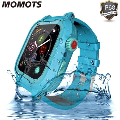 Waterproof Watch Case for Apple Watch 44mm Screen Protector for iWatch Series 5 4 Protective Case with Silicone Band