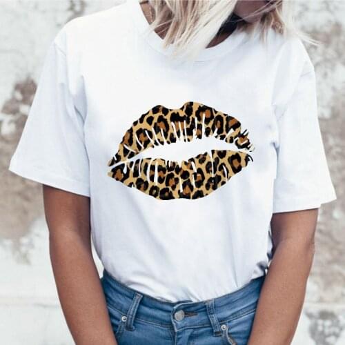 Female T-shirt Leopard Print Sexy Lips Kawaii Street T-shirt Rainbow Lips Harajuku Graphic T-shirt Short Sleeve