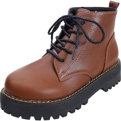 CUZULLAA Women Autumn Classic Lace-up Round Toe Ankle Boots Shoes Female Med Heels Fashion Martin Boots Size 35-40