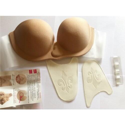 Strapless non-slip bras female underwear small chest send inflatable chest pad front 4 breasted gathered invisible push up bra