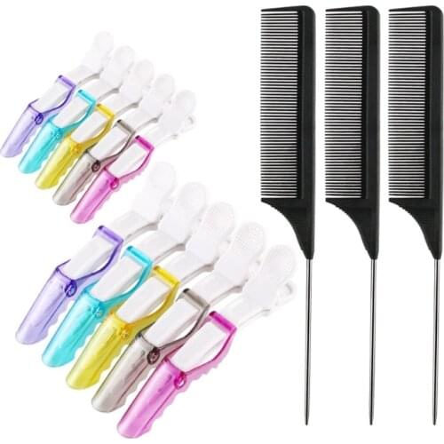 1Set Non-slip Fashion Hair Clips Steel Tail Comb Hairdressing Tool Hair Claw Salon Section Clip for Women and Girls 27RC