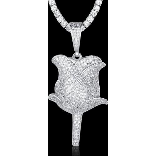 100% Micro Zircon Hip Hop Romantic Rose Flower Pendant Necklace For Men Jewelry Party Iced Out Necklaces Zircon Tennis Chain