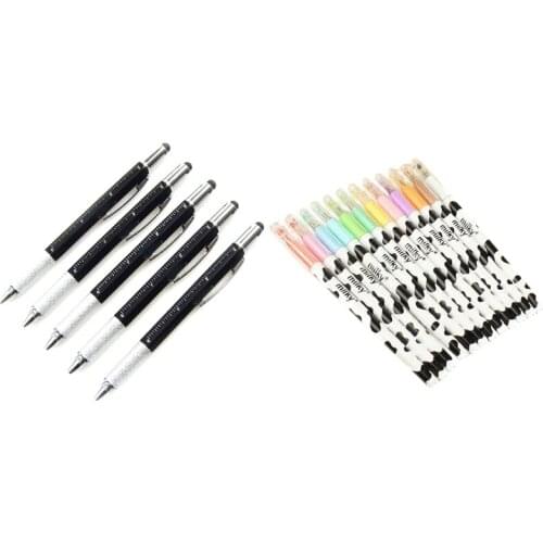 12 Pcs Gel Pen Tiny Milk Cow Pen with 5 Pcs Multi-Tool 6 in 1 Ballpoint Pen