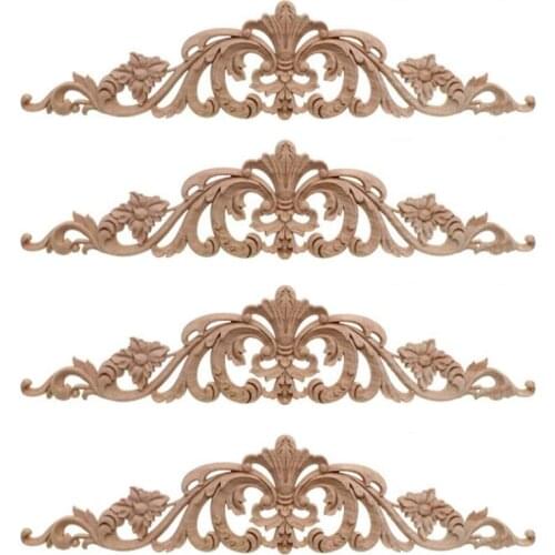 4Pcs Wood Carving Decal Wood Carved Furniture Appliques Corner Onlay Applique Furniture Home Door Decor DIY