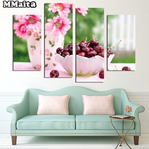 5D DIY diamond painting embroidery 4 panels sunflower cherry painting diamond painting square round diamond home decor GG218