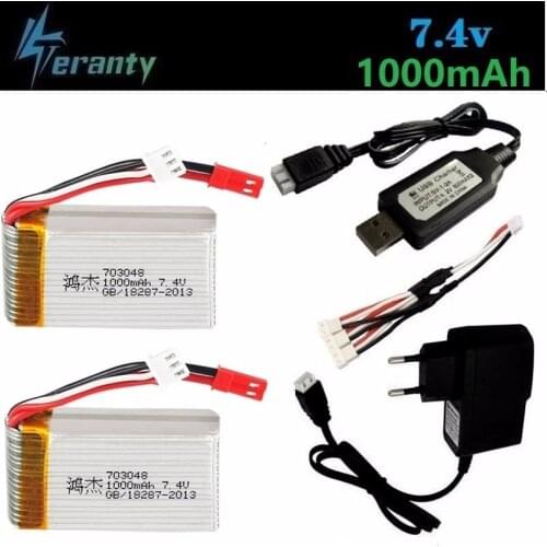 7.4v 1000mah 703048 Lipo Battery + Charger For MJXRC X600 U829A U829X X600 F46 X601H JXD391 FT007 2s Lipo Battery RC toy battery