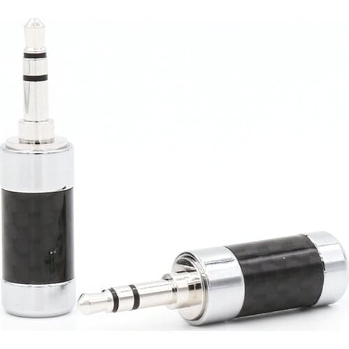 Free shipping 2pcs Rhodium plated 3.5mm Male Mini STEREO AUDIO JACK Plug Carbon Fiber Body