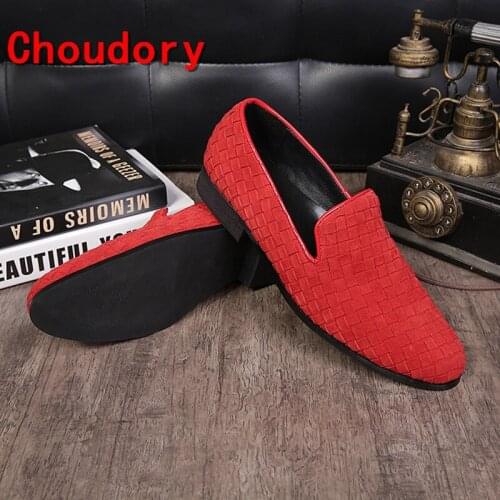 Choudory red black velvet loafers men leather dress shoes flats slipon party wedding prom shoes elegant shoe lasts