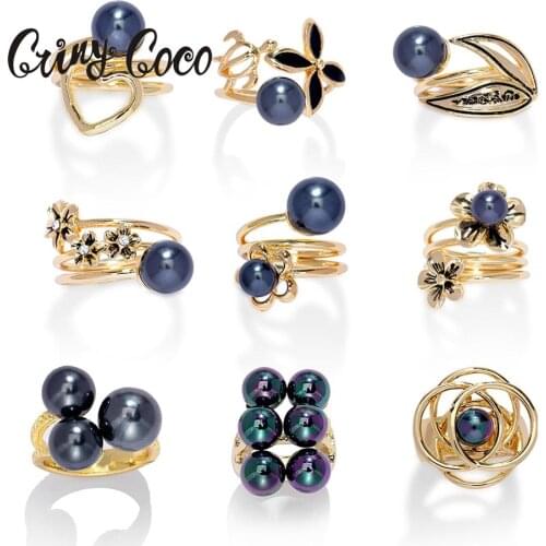 Cring Coco Gold Plated Ring Fashion Black Pearl Hawaiian Rings For Women Wholesale Price Frangipani Heart Turtle Ring Jewelry